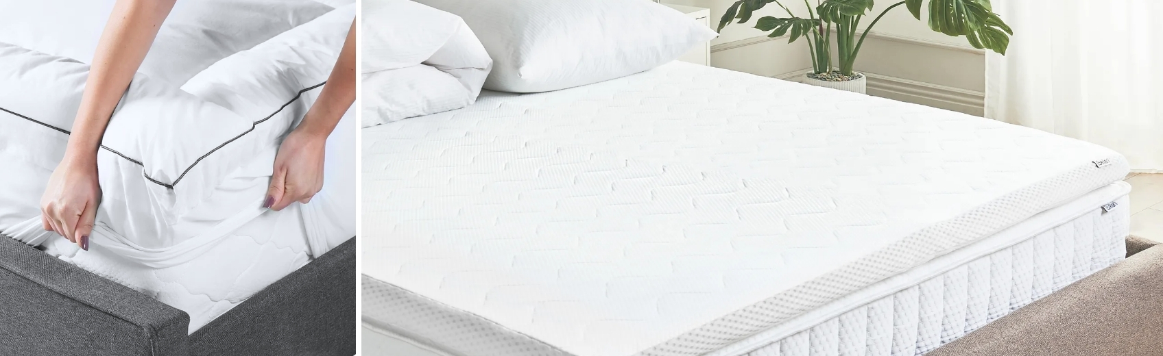 materasso con topper appoggiato su un letto moderno