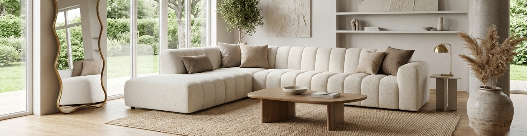 living room arranged in neutral colour palette
