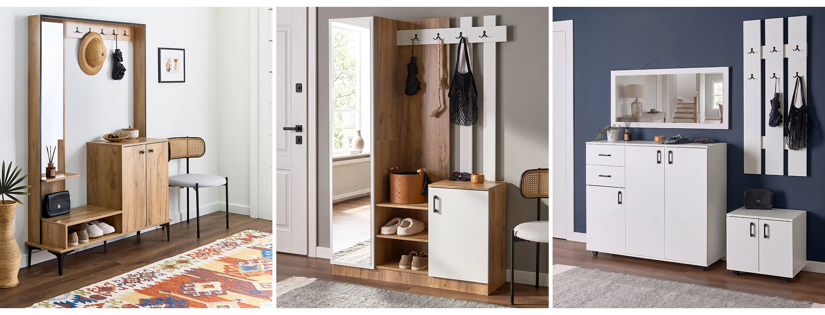 images of three hallway arrangements