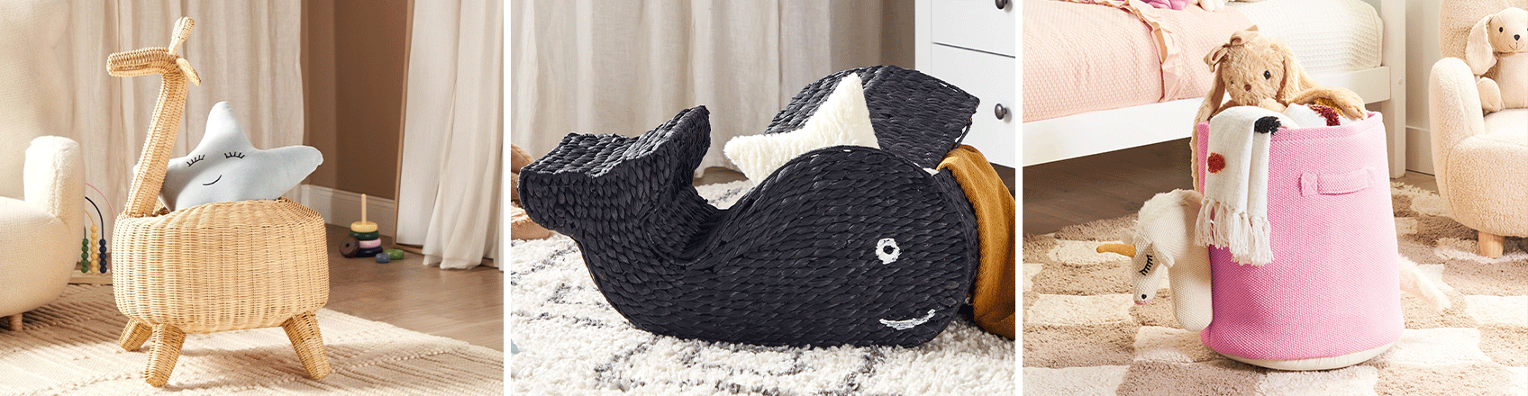 Kids' storage baskets for toys and children's rooms