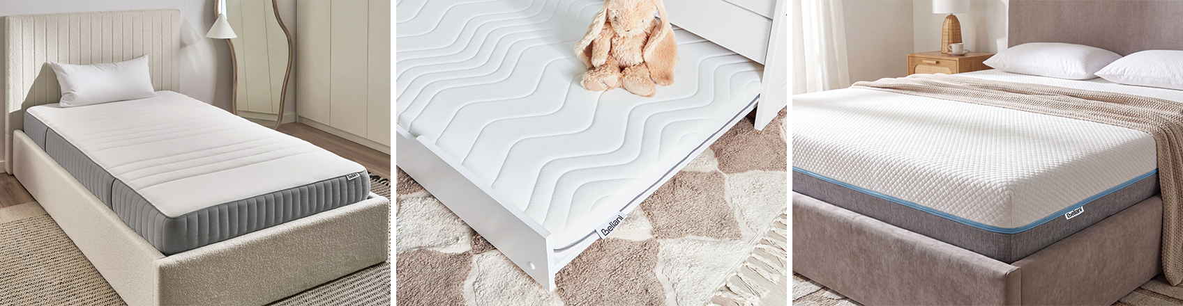 Collage showing 3 foam mattresses