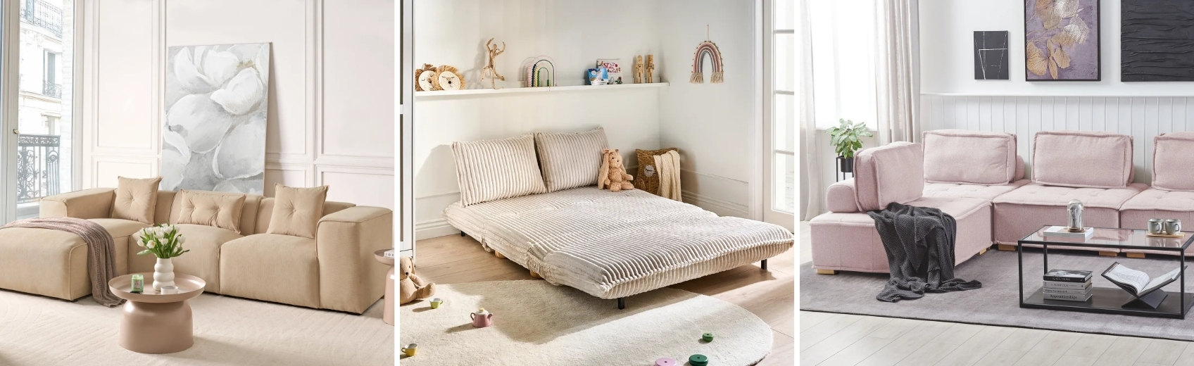 Different sofa types including corner, modular and sofa beds