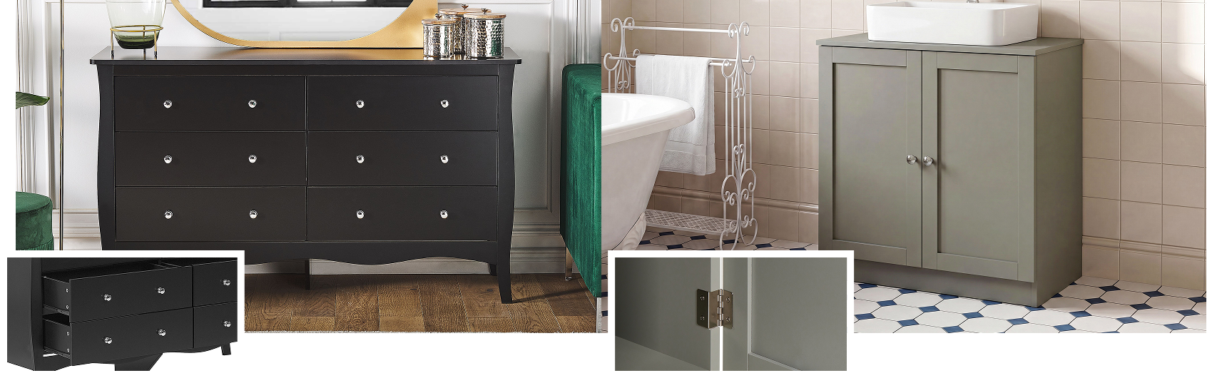 Traditional furniture cabinet doors and hinges showing construction details