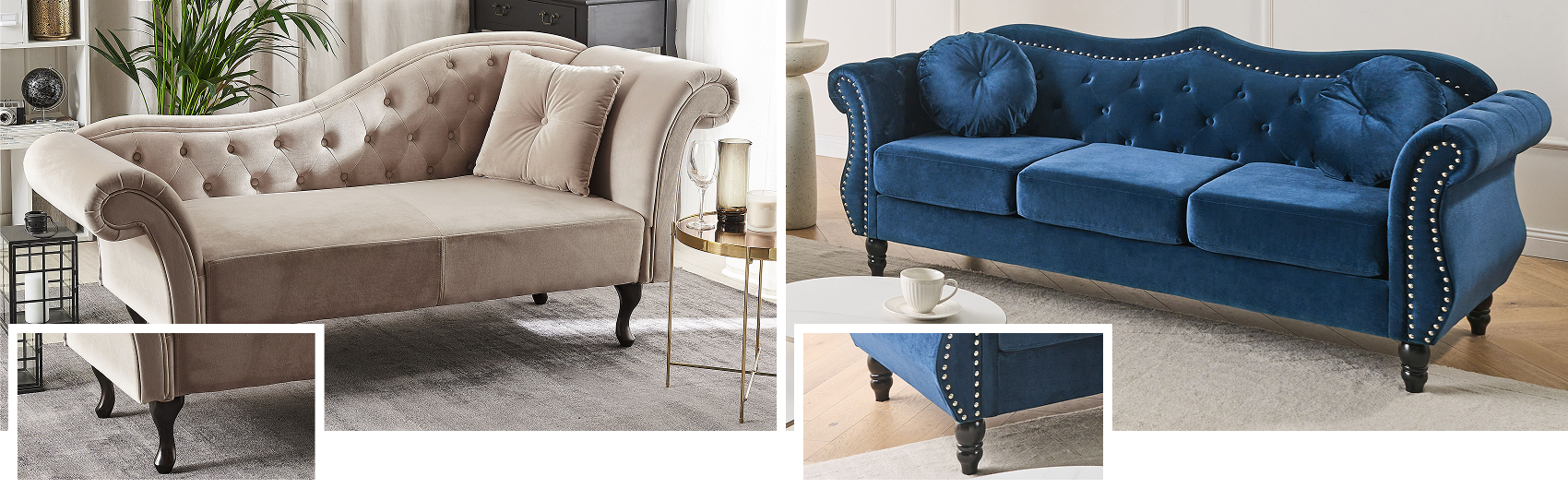 Traditional furniture featuring shaped legs and curved silhouettes