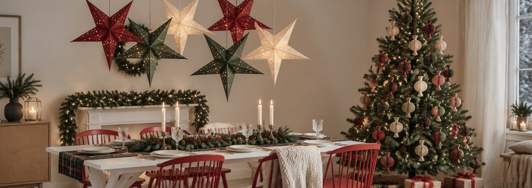 photo showing christmas dining room decorated in scandinavian style