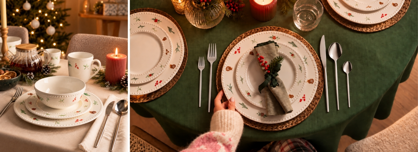 photo showing christmas table with dinnerware