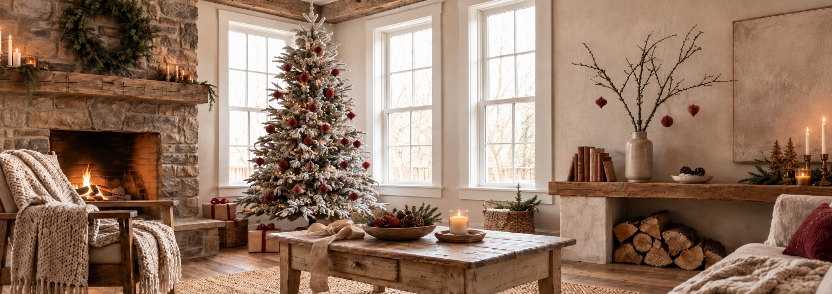 Decorated Christmas tree with festive ornaments and lights