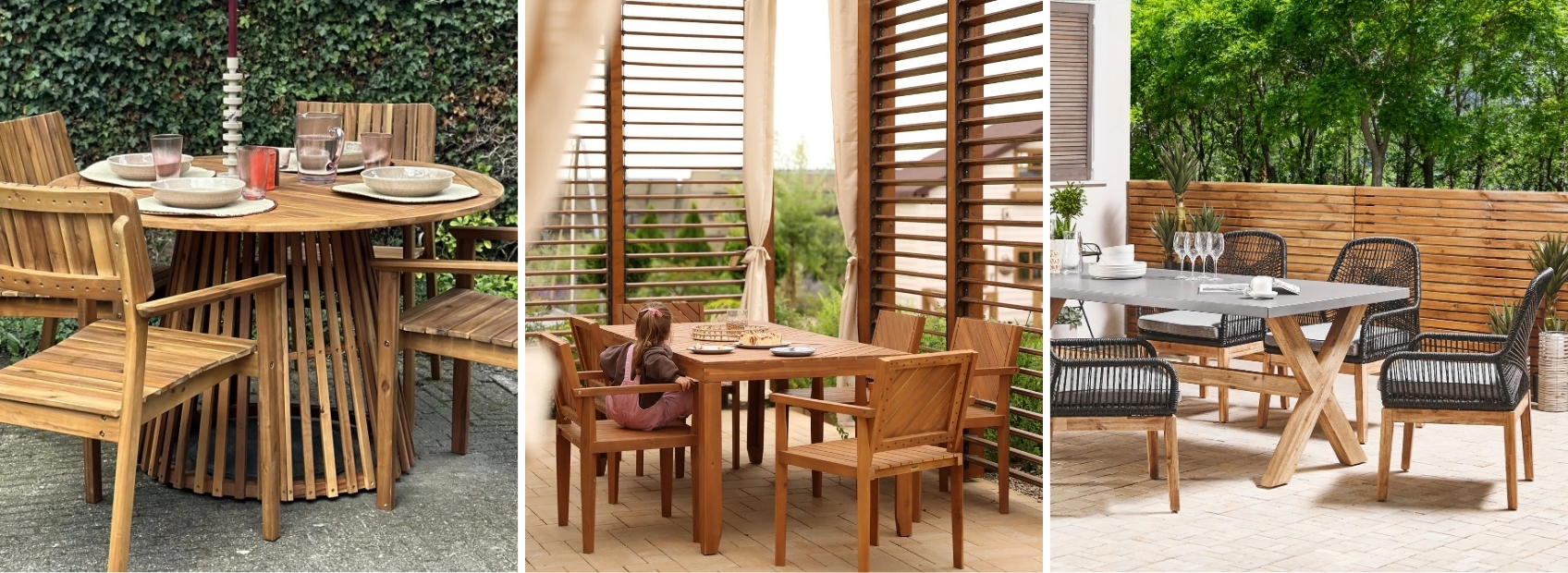 Outdoor dining sets in different sizes and styles