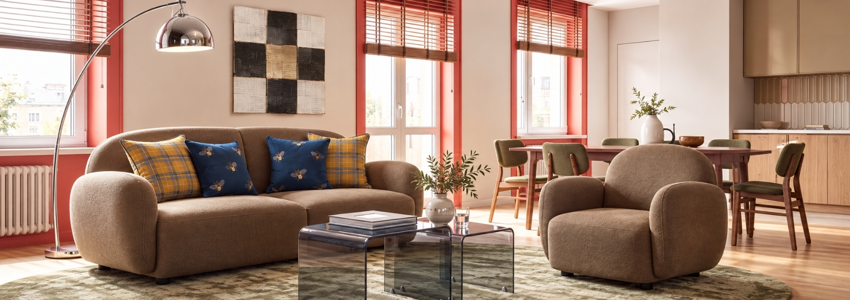 Living room combining furniture from several different styles and eras