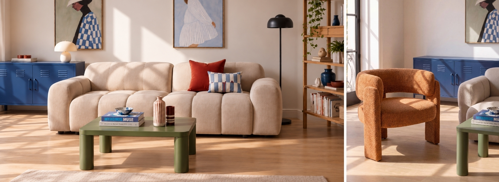 Classic and Art Deco furniture pieces styled alongside modern pieces