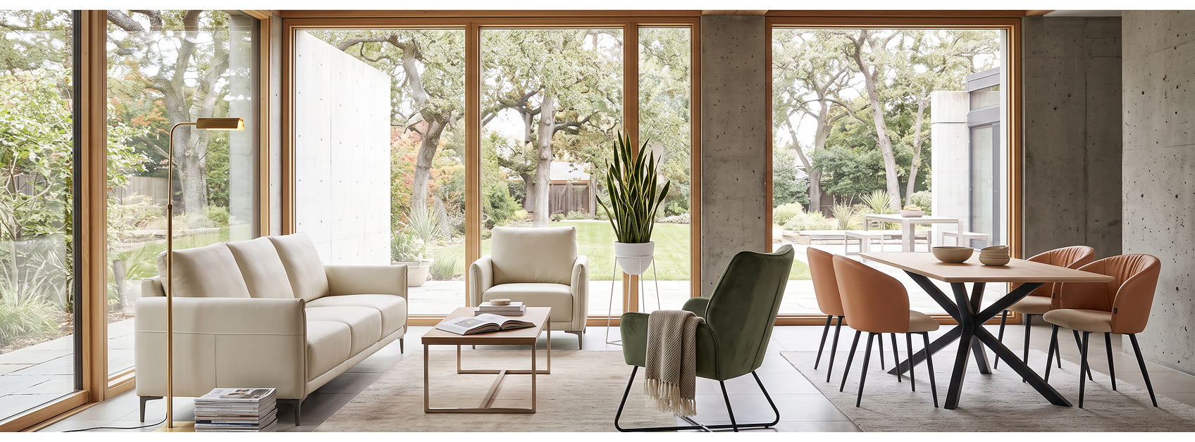 Retro style interior with wooden furniture and cosy earthy tones