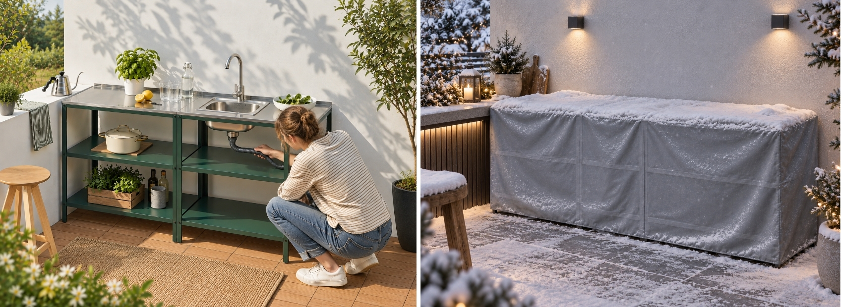 Outdoor kitchen maintenance during the cooking season and protection during winter