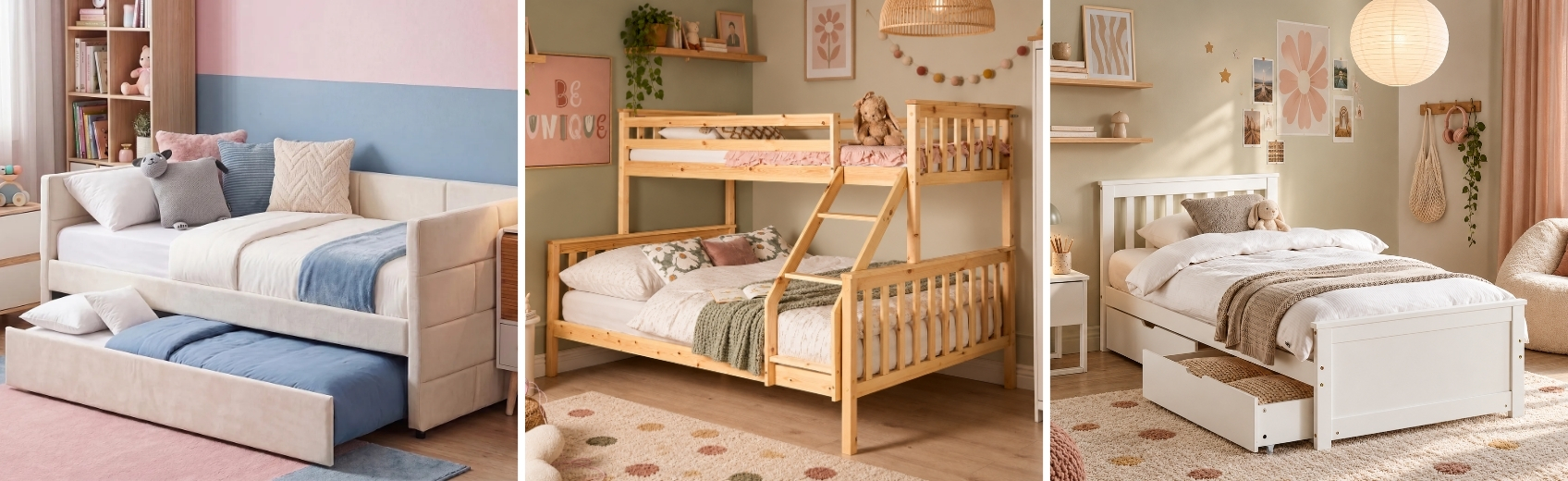 Different bed layouts suitable for a shared children's bedroom