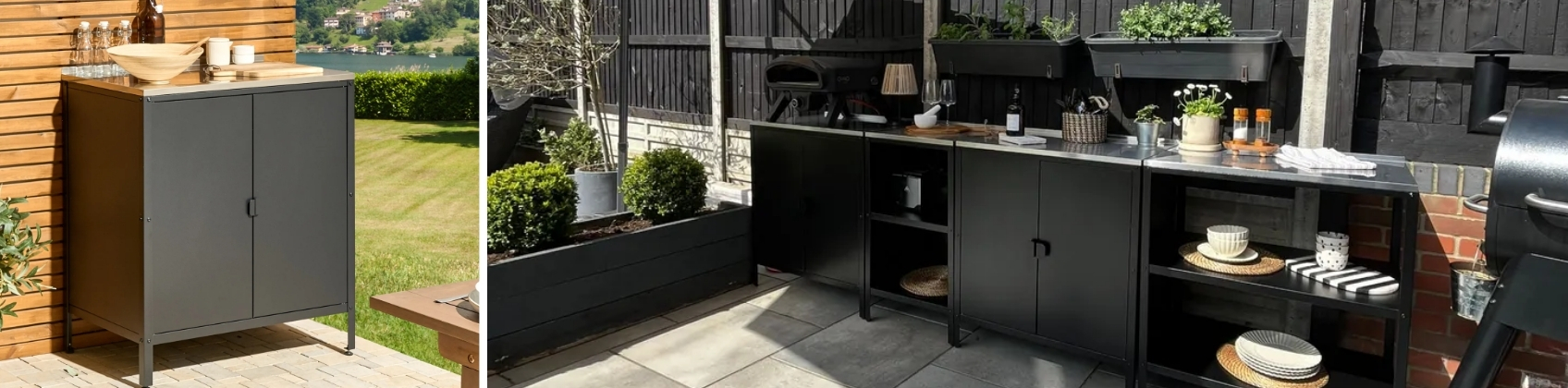 black outdoor kitchen set used for cooking