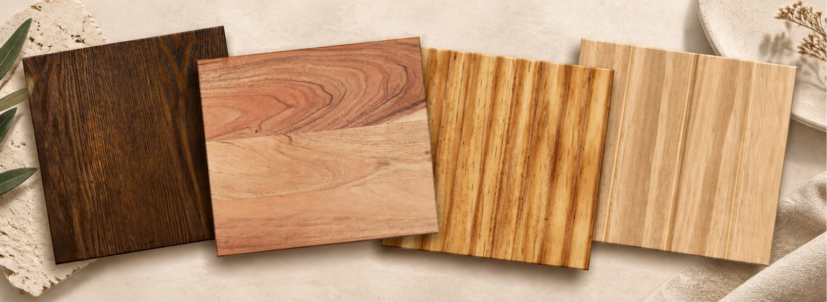 Outdoor wooden furniture in weathered and freshly oiled finishes side by side