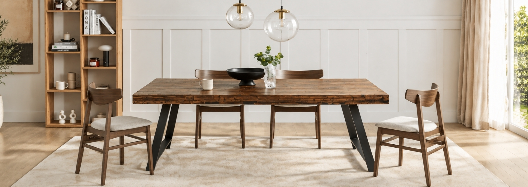Dining space with wooden table and chairs