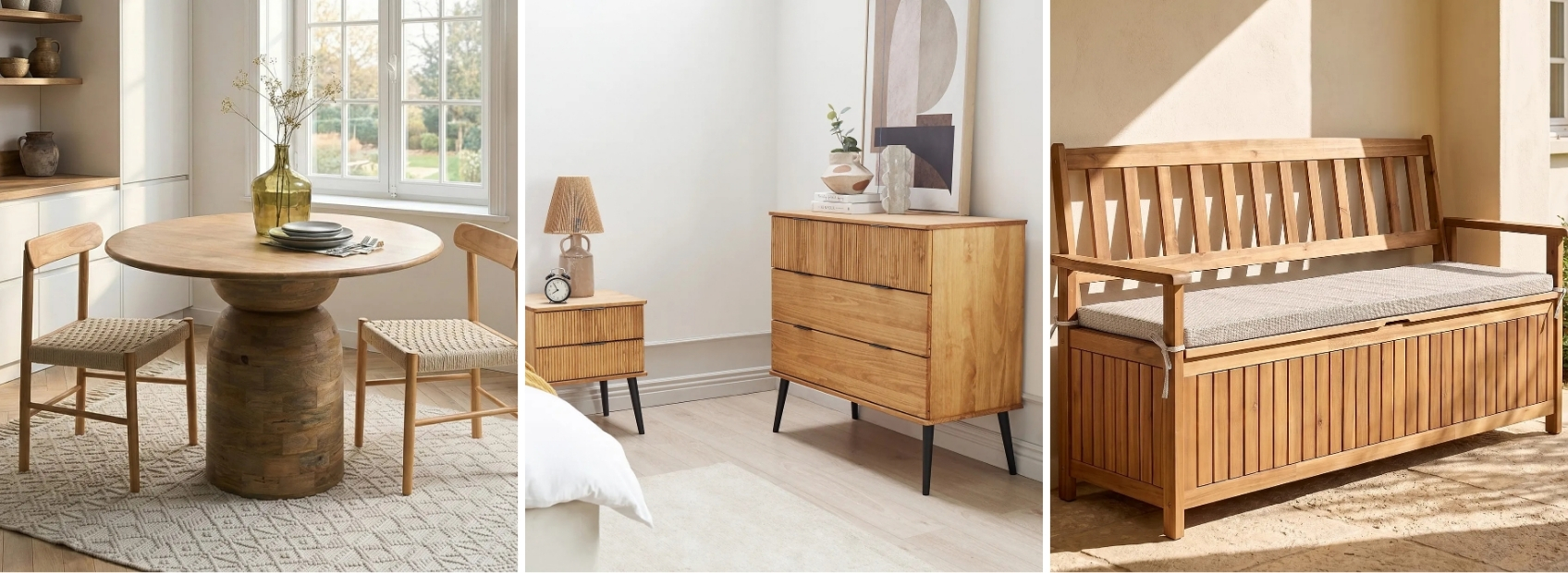 Various wooden products, in a range of tones and styles